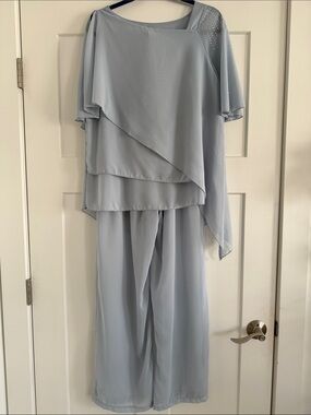Elegant Light Blue Chiffon Layered Pant Set